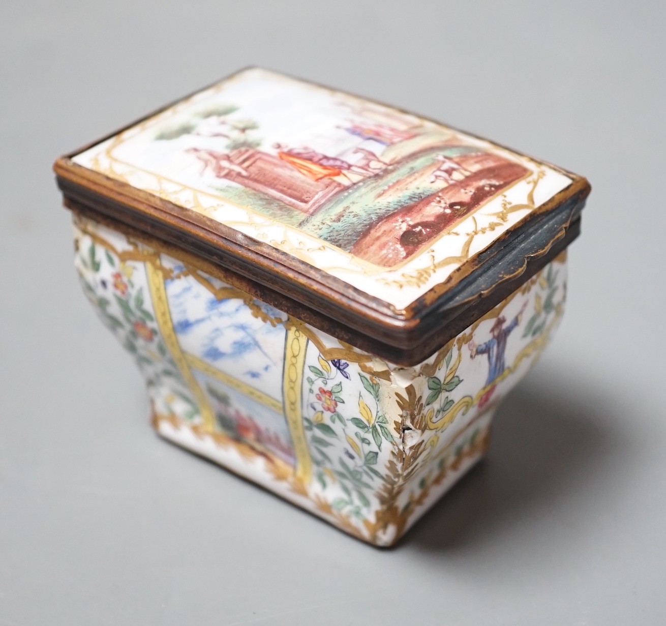 A 19th century Continental bombe shape enamel snuff box, 8cms long